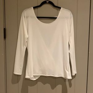 Montiel Activewear White Long Sleeved Yoga /Pilates Top With Open Draped Back